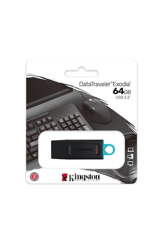 Kingston Dtx-64gb 64gb Usb3.2 Gen 1 Datatraveler Exodia Black + Teal Flash Bellek