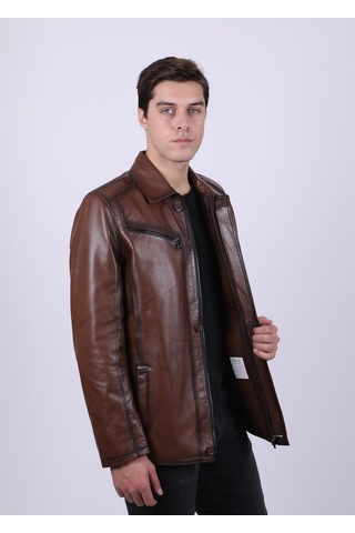 New Zaya Leather Erkek Açık Kahverengi Hakiki Deri Deri Mont Açık Kahverengi