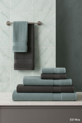 6 Parça Banyo Havlusu Seti Pamuklu 70x140 Cm Serenio Antrasit-mint