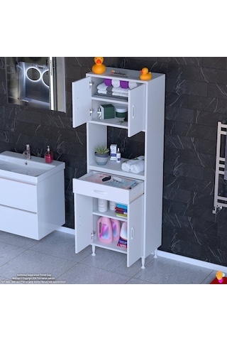 Eliusta Nordi 4 Kapak 2 Raflı Beyaz Dolap 65x173x32,5 Cm Çekmeceli Çok Amaçlı Banyo/mutfak Dolabı Beyaz