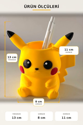 Pikacu Temalı Sarı Masaüstü Kalemlik Çocuk Odası Dekoratif Masaüstü Kalemlik
