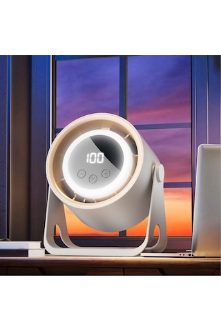 6 Kademeli Şarjlı Masaüstü Fan Dijital Led Ekranlı, Oynar Başlıklı, Led Işıklı, Askılı Ve Duvara Monte Edilebilir Fan K6 525089ba80yt0080