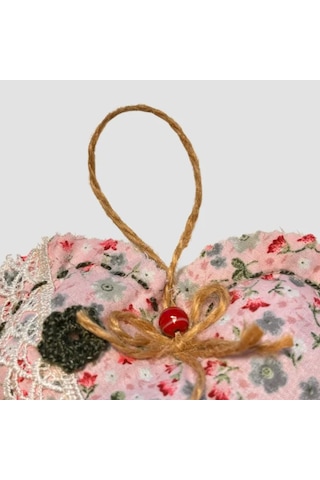 Uretti - Gamze 4416 - El Yapımı Kalpli İnci Dantelli Lavanta Tanecikli Kese 16cm - Pembe