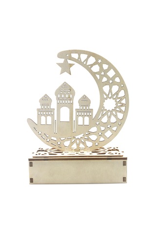 Shineyee Ahşap Ay Şekilli Ramazan Bayramı Dekorasyonu, Led Işıklı, Ev Dekoru Ve Gece Lambası, Pil Dahil Değil