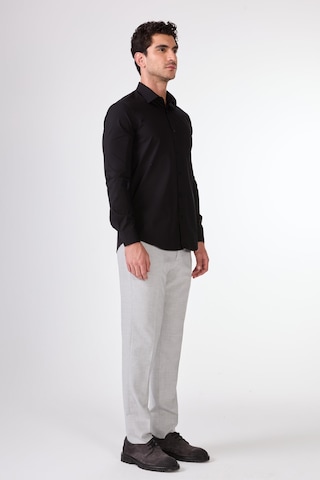 Siyah Düz Renk Slim Fit Uzun Kol Erkek Gömlek Siyah