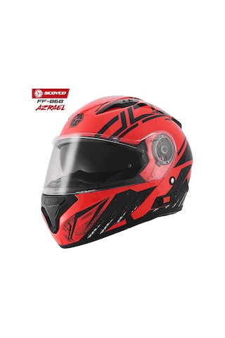 Scoyco FF-868 Azrael Güneş Vizörlü Çene Açılır Kask Kırmızı - Siyah