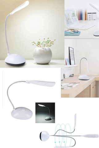 Mini Akrobat Pilli Led Masa Lambası Beyaz Spiral Çalışma Lambası Beyaz