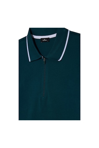 Erkek Slim Fit Dar Kesim %100 Pamuk Jakarlı Düz Yaka Ve Kol Detaylı Yeşil Polo Yaka Tişört-50212 Yeşil
