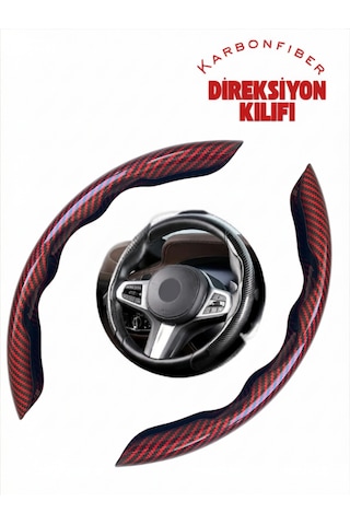 Karbon Fiber Direksiyon Kılıfı Direksiyon Koruyucu Kılıf Kırmızı - Siyah