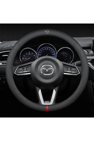 Yifomall Mazda 3 Cx4/5/6 İçin Deri Direksiyon Kılıfı - Kırmızı Düzeltme İşaretli Lüks Tasarım Kırmızı
