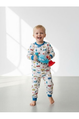 Zekids Erkek Çocuk Pamuklu Araba Desenli Pijama Takımı-16838 Renklı