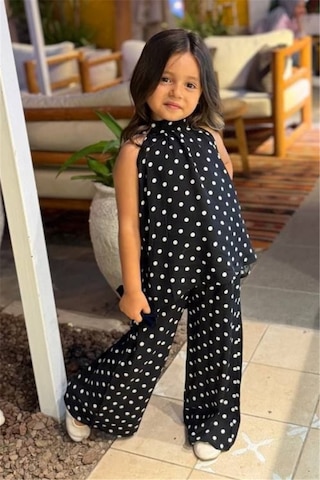 Noble Kids Kız Çocuk Puantiyeli Bluz Ve Pantolon Takım Siyah