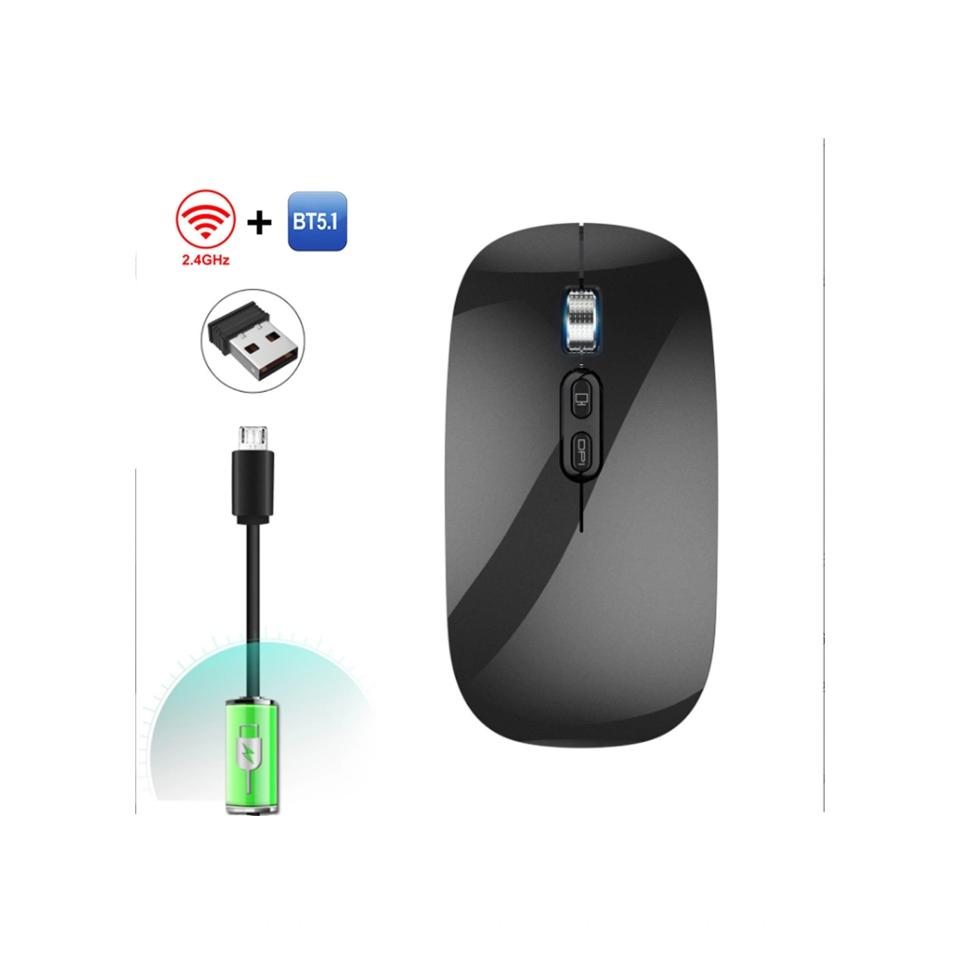 Sones Hxsj M103 1600dpı Uv Çift Modlu 2.4ghz + Bluetooth 5.1 Kablosuz Şarj Edilebilir Fare Diğer