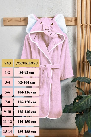Ely Parker Kapüşonlu Pamuk Çocuk Bornozu Pembe Fil Hayvan Elyprkr00978-pembe-beyaz Pembe - Beyaz