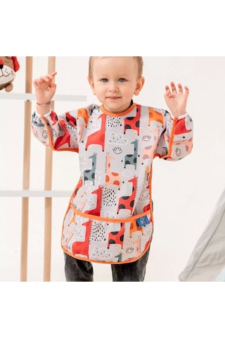Candar Graffe Desenli Sıvı Geçirmez Uzun Kol Aktivite Ve Mama Önlüğü 6-24 Ay Standart Çok Renkli