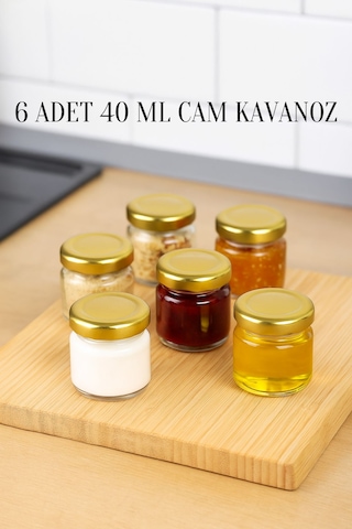 6 Adet 40 Ml Metal Kapaklı Şeffaf Numune Mama Ek Gıda Şekerleme Reçellik Küçük Cam Kavanoz Gold