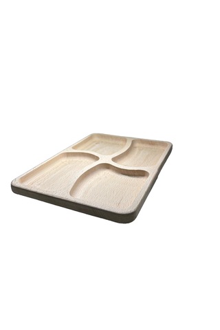 %100 Doğal Gürgen Ağacı 4 Bölmeli Kahvaltı Tabağı 20,5 X 28,5 Cm