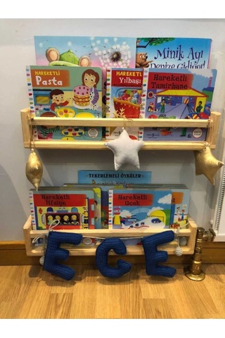 Montessori Kitaplık Çocuk Bebek Odası Duvar Rafı Ahşap Kitaplık Raf 3 Adet 55 Cm Bej
