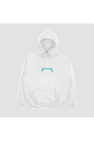 Unisex Beyaz Whitebird Baskılı Hoodie Oversize Kapşonlu Sweatshirt Beyaz