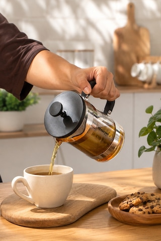Porsima Smartpan Bv008 French Press Paslanmaz Çelik Süzgeçli Cam Bitki Çayı Demliği Kahve Presi - 800 Ml Siyah