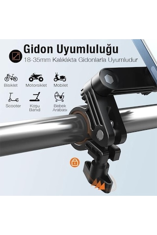 Polham Motor, Bisiklet, Scooter Gidon Uyumlu Telefon Tutucu, Kilit Sistemli, Tüm Telefonlara Uyumlu