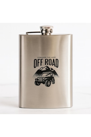 Perlotus 8 Oz 235 Cc Hunili Cep Tipi Kapaklı Çelik Off Road Temalı İçki Matarası Gri
