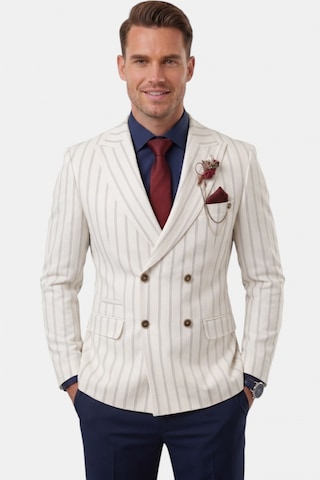 Deepsea Erkek Beyaz Çizgili Kruvaze Blazer Ceket Slim Fit Modern Kesim Şık Yazlık Ceket 2600814