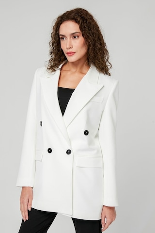 Ekru Regular Astarlı Kruvaze Kapama Dokuma Blazer Ceket 001