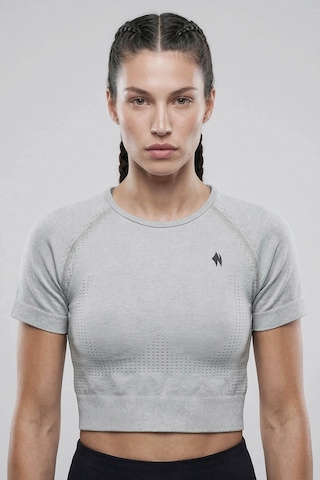 Woneagle Tshirt Kısa Kol Spor Crop Top Dikişsiz Açık Gri Gri