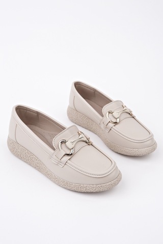 Muggo Polara Kalın Taban Toka Detaylı Kadın Günlük Loafer Ayakkabı Ten Cilt