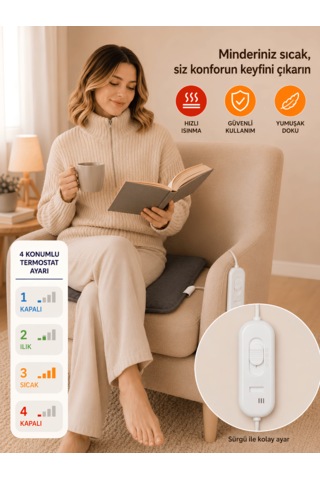 Beylini Omak 220v Elektrikli Isıtıcı Minder 30x45 Cm 5 Kademeli Termostatlı Kumandalı Ofis Büro Ev Bahçe Koltuk Sandalye El Ayak Isıtma Minderi 1