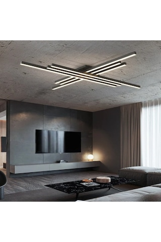Siyah Led Tavan Lambası 3000K Sarı Işık Avize Modern Aydınlatma