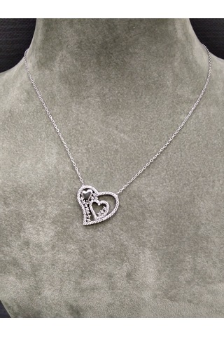 925 Ayar Gümüş Kalp Modelli Taşlı Kolye Gümüş