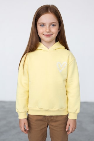 Fullamoda 3 İplik Kalp Baskılı Kapüşonlu Kız Çocuk Sweatshirt Sarı