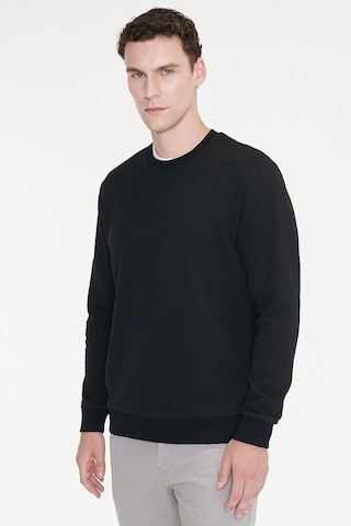 Ac&Co / Altınyıldız Classics Erkek Sıyah 2 İplik Sıcak Tutan Standart Fit Normal Kesim Bisiklet Yaka Sweatshirt Sıyah Siyah