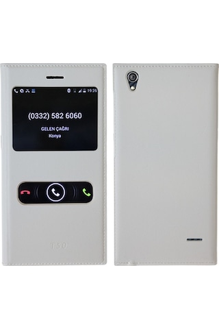 T50 İle Uyumlu Çift Pencereli Flip Cover Kılıf Beyaz
