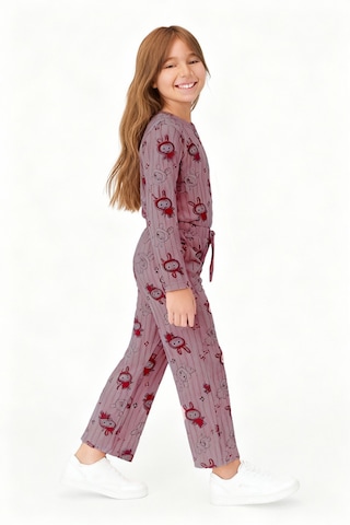 Kız Çocuk Pijama Altı Beli Lastikli Tavşan Baskılı Gülkurusu