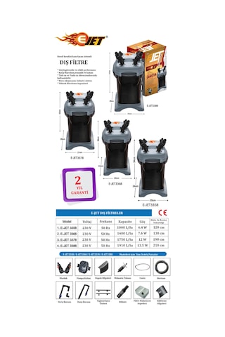 E-Jet 3358 Akvaryum Dış Filtre 750 L/H