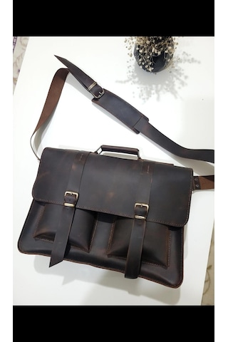 Nyc Giyim Tekstil Hakiki Dana Derisi El Dikişli Deri Evrak Çantası, Omuz Askılı, Çok Gözlü, 35x26x9 Cm, Laptop Ve Tablet İçin İdeal,siyah,kahve,taba Carzy Renk Seçenekleriyle, Kahverengi