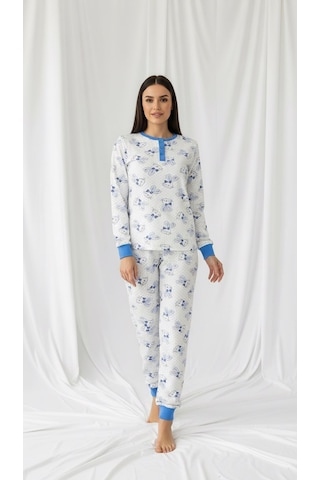 Divinus Tavşan Desenli Patlı Beyaz/mavi Kadın Pijama Takımı Beyaz - Mavi