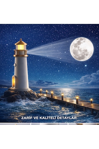 Deniz Feneri Projektör Ay Led Gece Lambası Kumandalı Beyaz