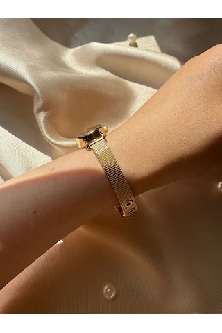 Retro Minimal Hasır Kordon Vintage Kadın Kol Saati Gold Altın
