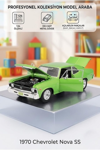 Maisto Lisanslı Chevrolet Nova Ss 1970 Model 1:24 Ölçekli Açılır Kapaklı Klasik Model Araba Yeşil
