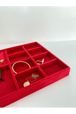 Yerli Üretim Sidney Model Keten Kumaş Kırmızı 34/24cm Çekmece İci Kırmızı