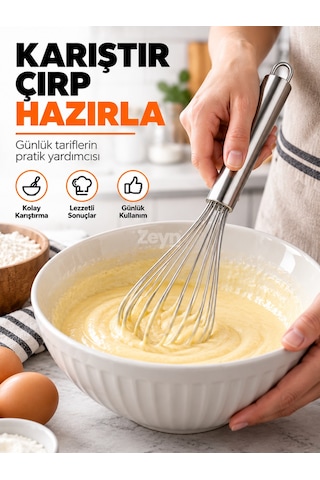 Metal Saplı Silikon Çırpıcı No:3 Yumurta Çırpıcı Ve Hamur Karıştırıcı Mutfak Gereci