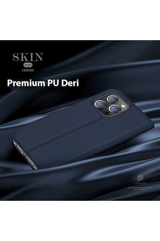 More TR Dux Ducis Apple Uyumlu iPhone 14 Pro 6.1 Kılıf Skin Pro Series Flip Cover Kapaklı Kılıf - Lacivert