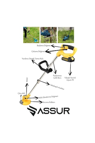 Assur 21V Çift Akülü Teleskopik Kol Çalı Ot Çim Biçme Şarjlı Tırpan - 2060