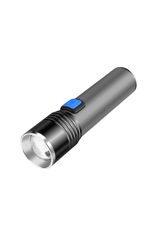Lemestar Alüminyum Mini El Feneri, Led T6 Işık Kaynağı, 3 Işık Modu Güçlü/yumuşak/parıltı , Usb Şarjlı 1800mah Pil, Zoom Özelliği, Siyah-gri Çok Renkli