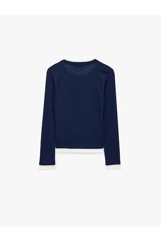Koton Slim Fit Renk Kontrastlı Katmanlı Uzun Kollu Bisiklet Yaka Tişört Lacivert 7wak50105ek