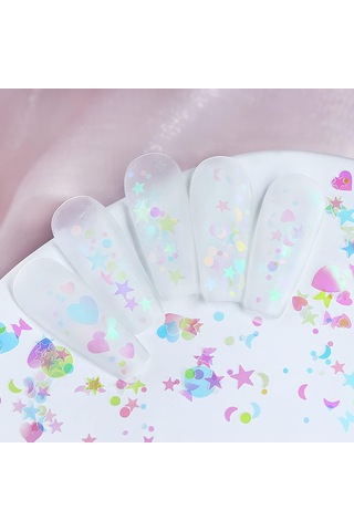 Holografik Parlak Şeffaf Tırnak Süsleme Folyo Pulları Karışık Dizayn Kelebek Kalp Yıldızlar Nail Art